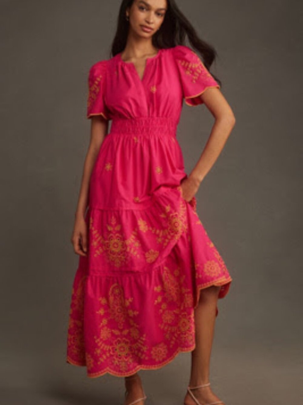 Anthropologie SOMERSET Maxi Dress EYELET edition M hot pink orange NWT $228
